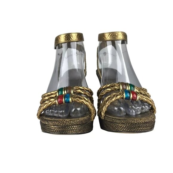 Enzo Angiolini Womens Gold Open Toe Adjustable Strap Wedge Slingback Sandal US 6 - Picture 3 of 10